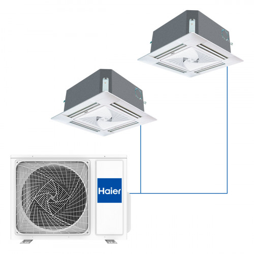 Кассетная мульти-сплит-система Haier R32 с круговым потоком на 2 комнаты